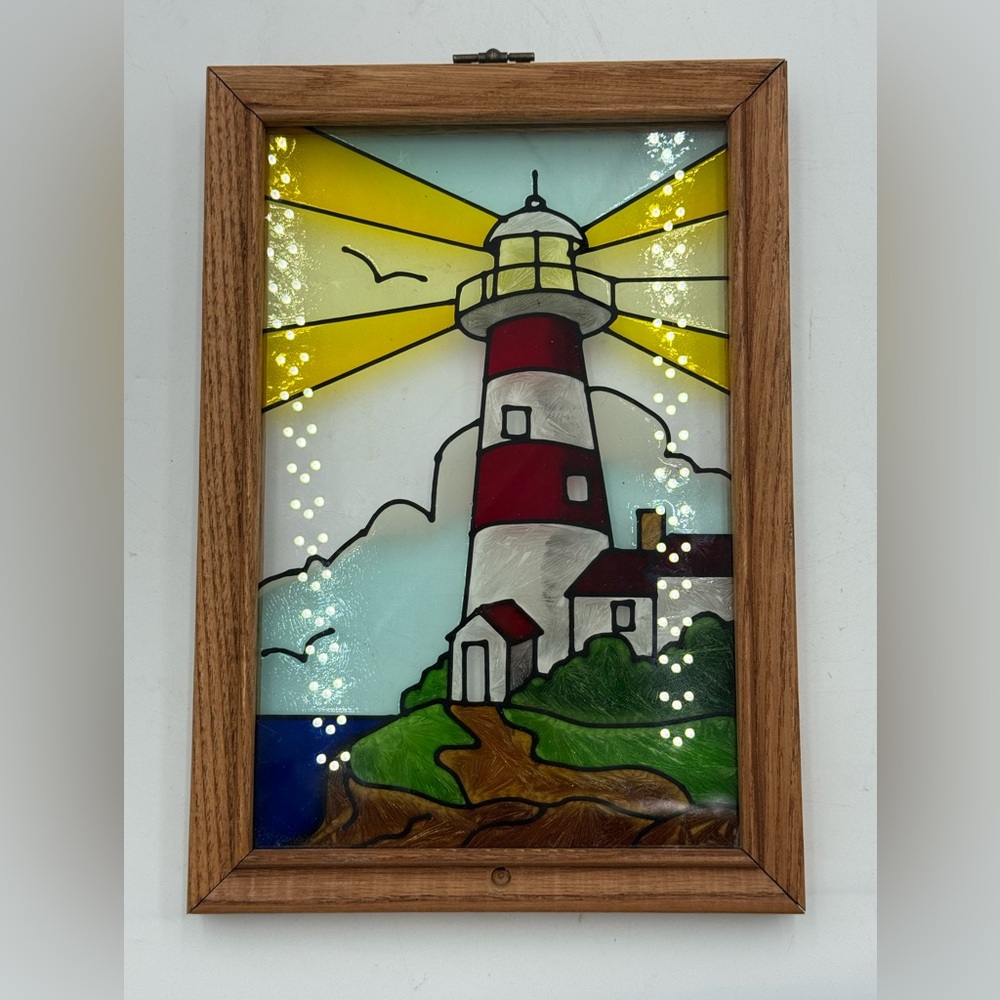 Lighthouse Painting Wooden Frame Stained glass,